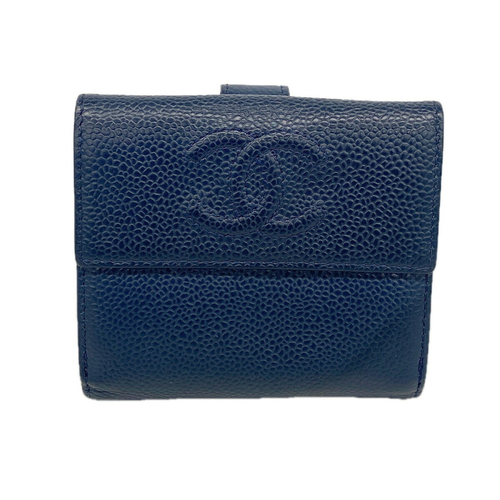 Chanel wallet, caviar leather, navy, women's.
